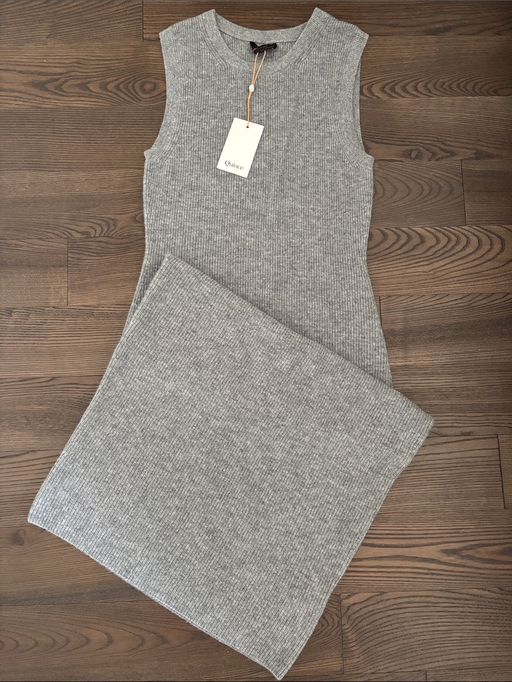 NWT Small QUINCE 100% Cashmere Fisherman Ribbed Sleeveless Midi Dress Grey